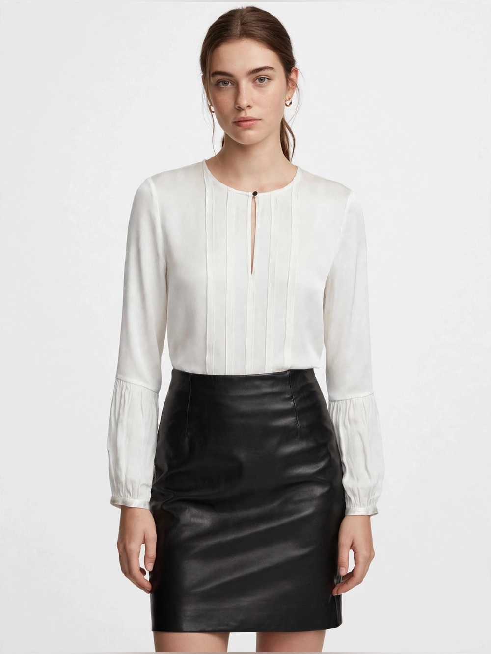 Ella Moss Ivory/Off White Pintuck Keyhole Long Sleeve Blouse Fits XS/S - Picture 3 of 10